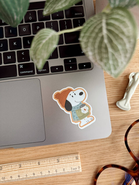 Cozy Fall Dog - Autumn Coffee Vinyl Sticker