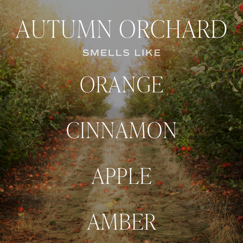 Autumn orchard with text overlay describing the scents of autumn.