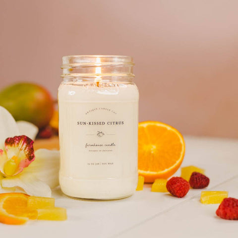 Antique Candle Co.® - Sun-Kissed Citrus - Soy Wax Mason Jar Candle - Lit