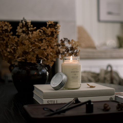 Antique Candle Co.® - Autumn Woods - Soy Wax Mason Jar Candle - Lit