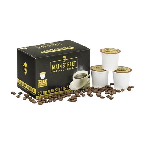 Main Street Roasters Colombian Supremo K-Cup coffee pods box