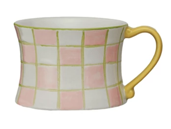 Hand-Painted Patterned Mug - Green and Pink