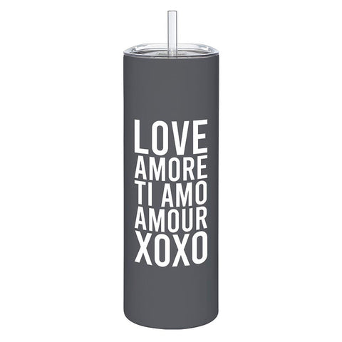Skinny Tumblers with Straws - Love Amore Ti Amo Amour XOXO - Main Street Roasters