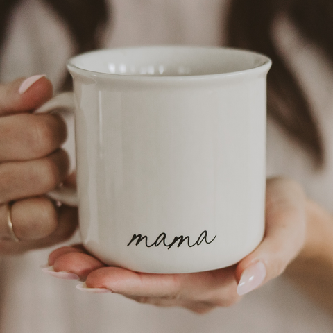 White Mama Campfire Mug in Hand - Back
