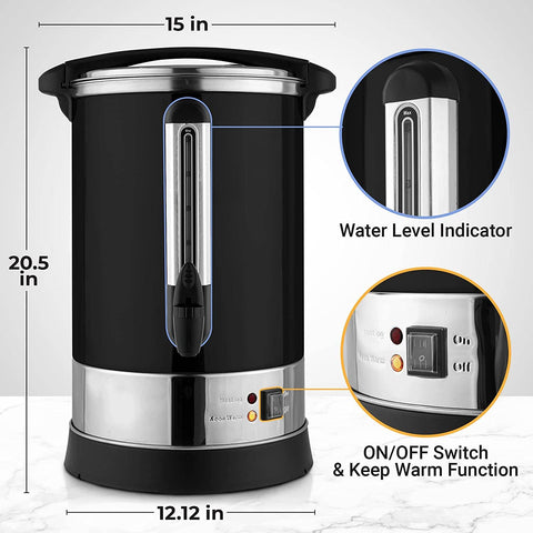 100 Cup Commercial Coffee Urn - Dimensions | Black Zulay Kitchen - Main Street Roasters