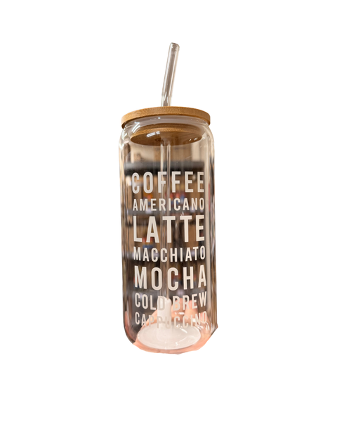 Coffee Americano Latte - Sippin' Pretty Cold Brew Tumbler Glass Can with Bamboo Lid