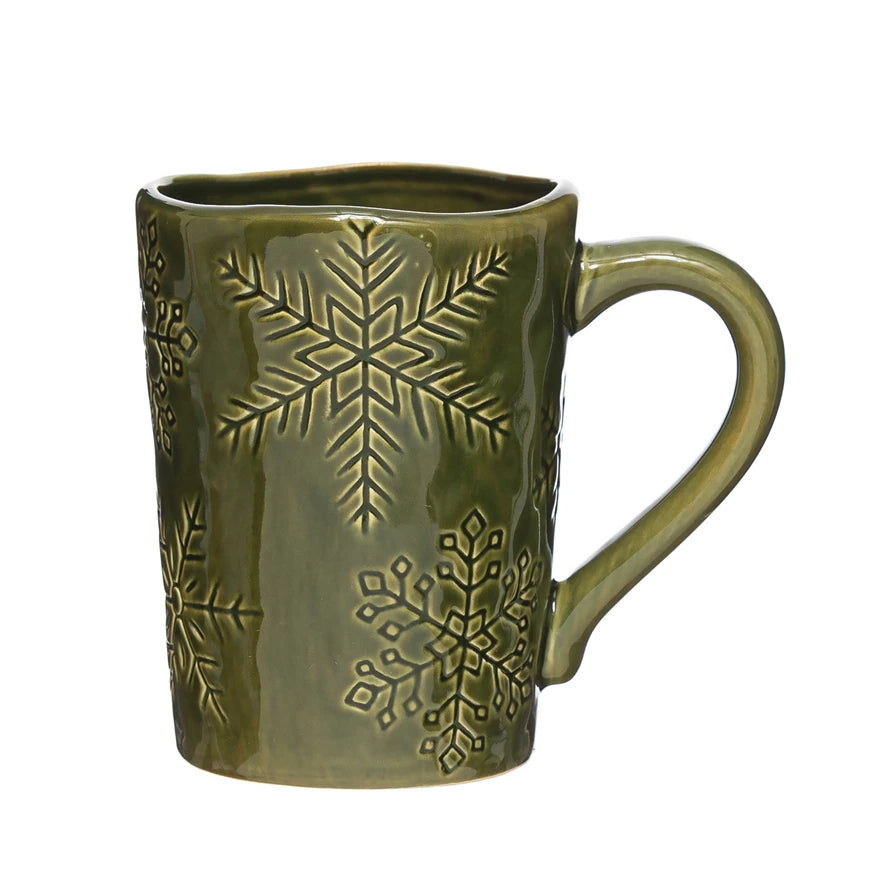Green Snowflake Glazed Mug - Main Street Roasters