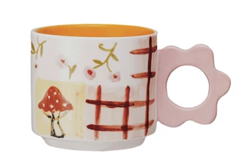 Spring Mugs w/ Flower Handles - Mushroom & Floral