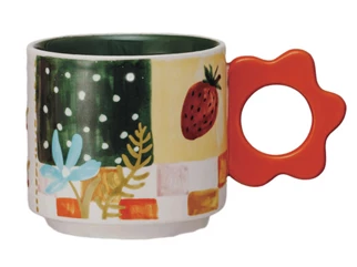 Spring Mugs w/ Flower Handles - Strawberry