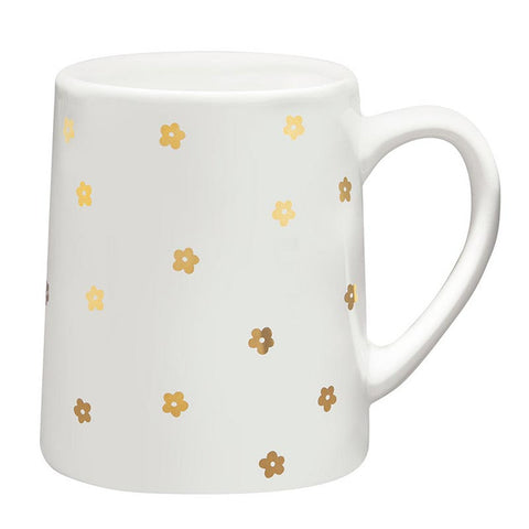 SantaBarbara White Tapered Mug with Gold Flowers
