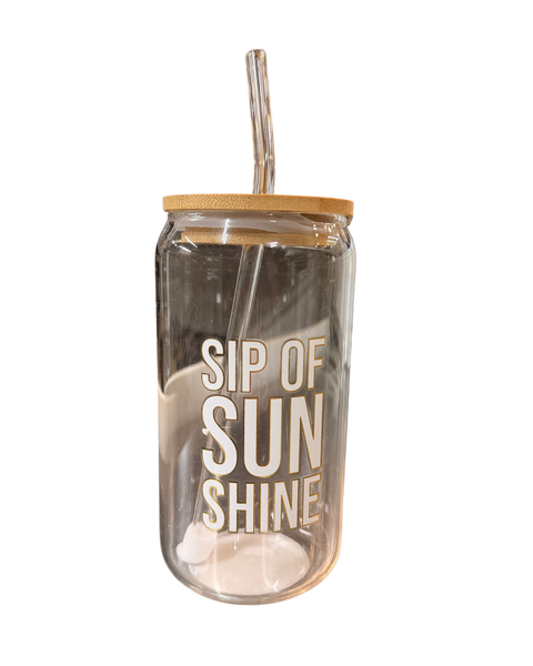 Glass Can with Bamboo Lid - Sip of Sunshine