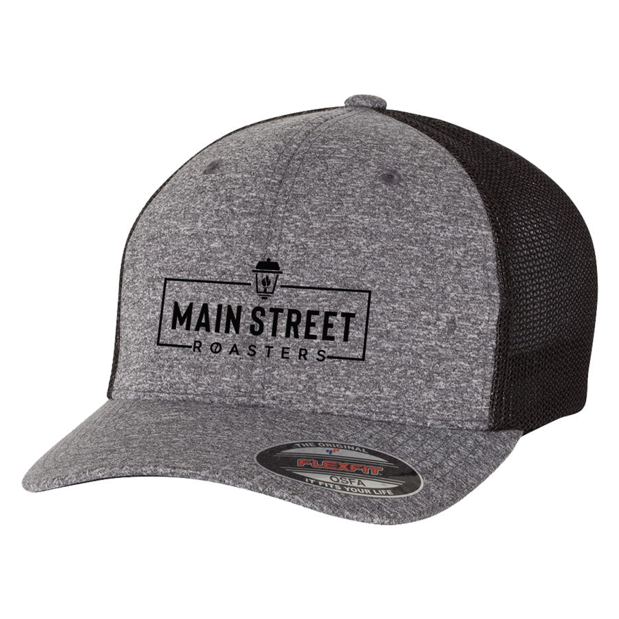Flex Fit Trucker Hat Dark Gray & Black Main Street Roasters