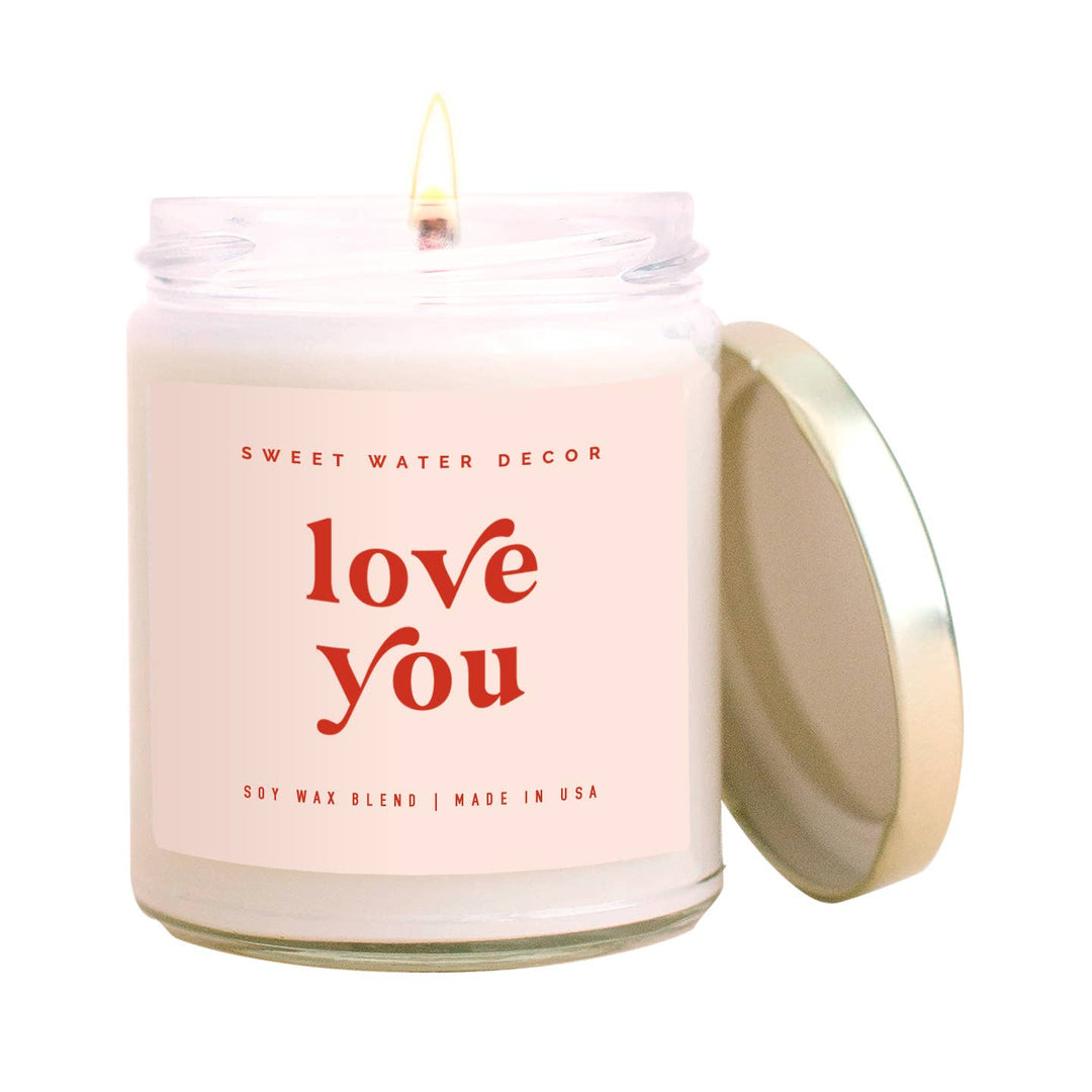 Sweet Water Decor - Love You Soy Candle - Clear Jar - Pink and Red - 9 oz - Main Street Roasters