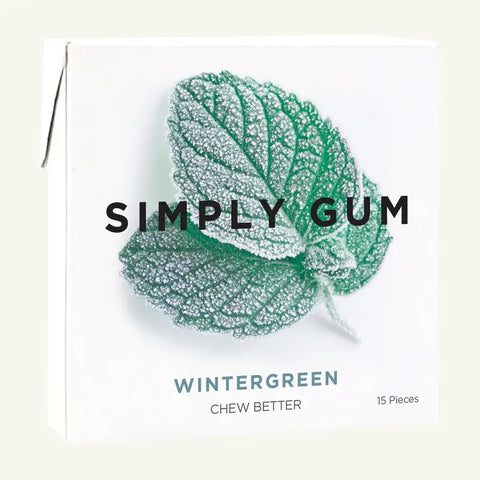 Simply Gum - Wintergreen Chewing Gum - Natural + Plastic-Free | 6 Pack
