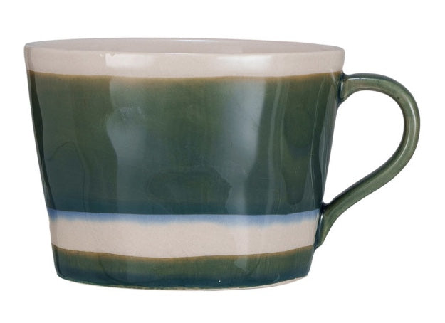 12 oz Stripped Stoneware Mugs - Blue Green - Main Street Roasters