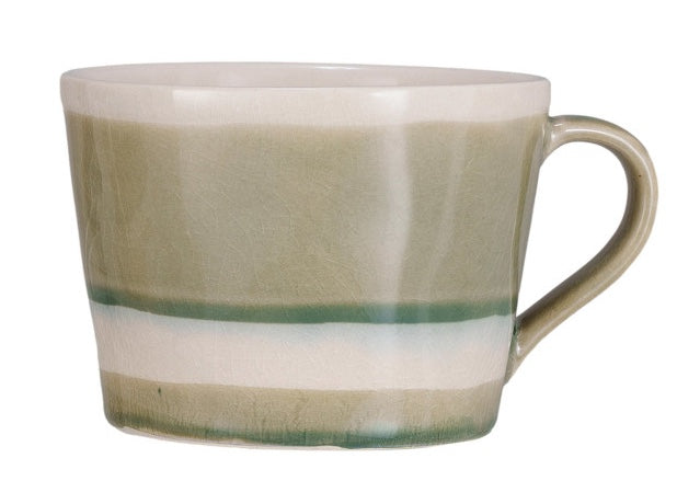 12 oz Stripped Stoneware Mugs - Faded Green - Main Street Roasters