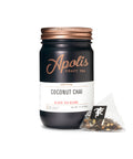 Apolis Coconut Chai tea jar with a tea bag on a white background