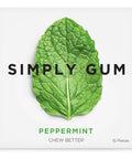 Simply Gum packaging with a green leaf on a white background