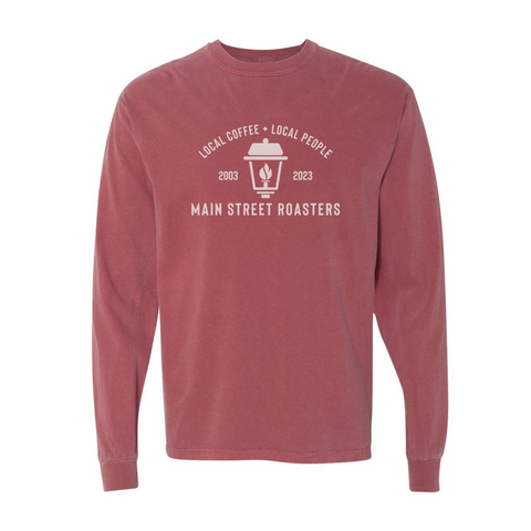 MSR 20 Year Anniversary Long Sleeve Comfort Colors Tee - Red Brick - Main Street Roasters