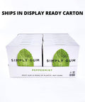 Display of Simply Gum boxes with peppermint flavor on a white background