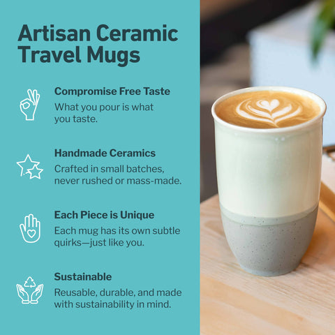 Nova Ceramics Travel Mugs - Mist Ceramic Mug – 12oz Reusable Travel Coffee Cup - Main Street Roasters®