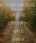 Autumn orchard with text overlay describing the scents of autumn.