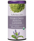 Canister of Double Green Matcha Lavender tea from The Republic of Tea on a white background