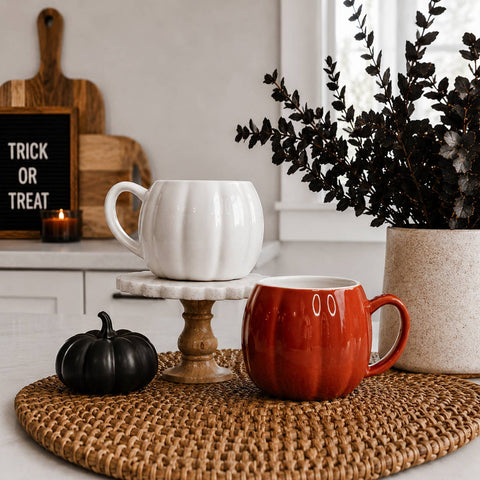 Gia Roma - White Pumpkin Coffee Mug - Fall Decor & Gifts - Halloween