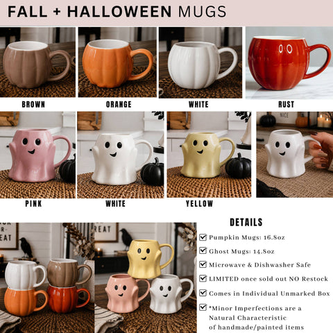 Gia Roma - Pumpkin Shaped Coffee Mug | 16.9oz Ceramic Fall Mug Unique