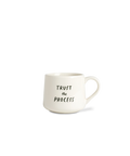 White mug with 'Trust the Process' text on a white background