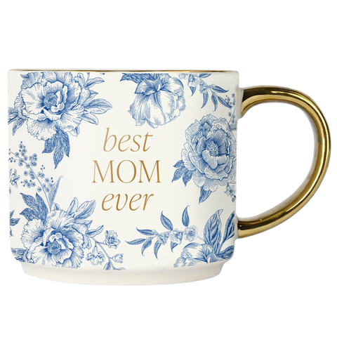 Best Mom Ever Coffee Mug - Blue Delft Floral Pattern