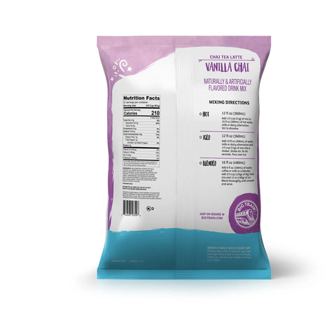 Reduced sugar vanilla chai drink mix nutrition information a white background