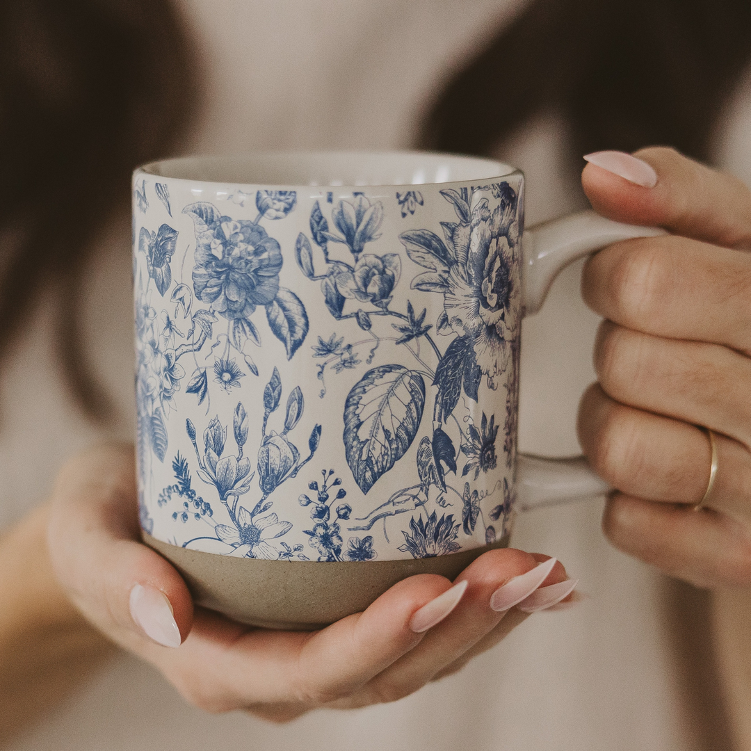 Blue Delft Stoneware Coffee Mug - In Hand