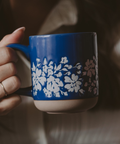 Blue Floral Stoneware Coffee Mug - Back