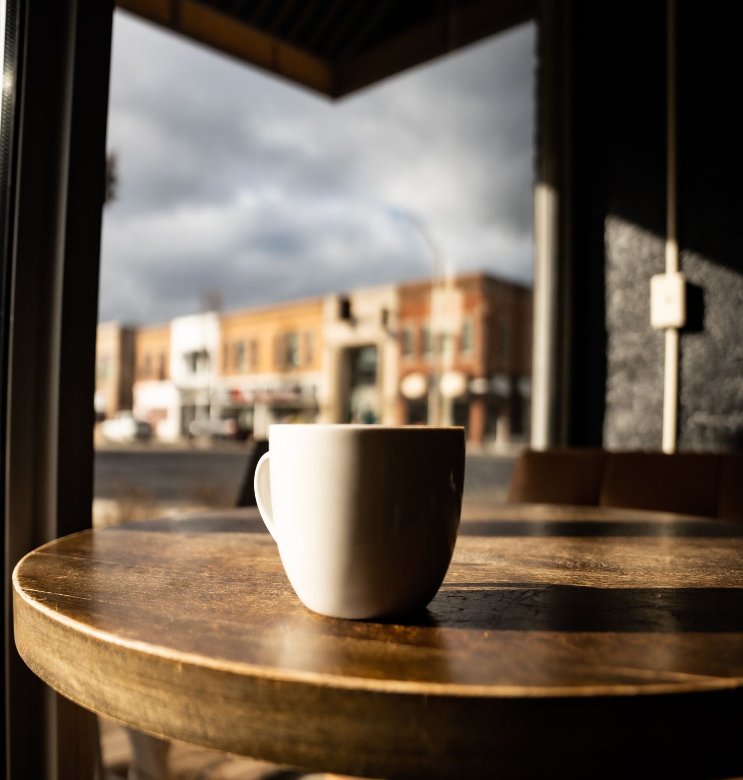 Building Two - Coffee Mug In Market Street Window - Main Street Roasters