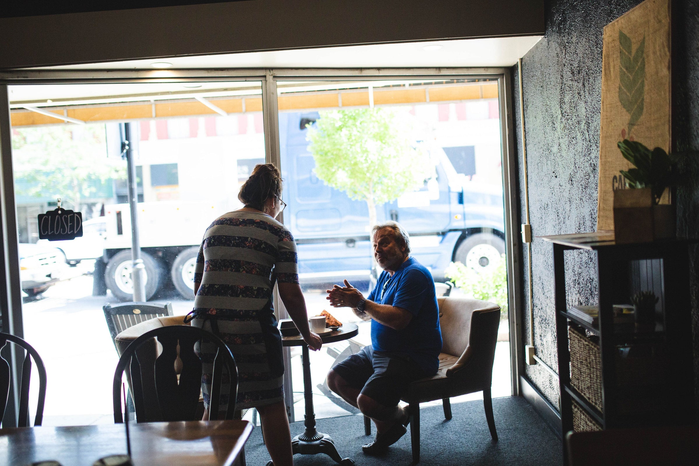 Building Two - Customer In Market Street Window - Main Street Roasters