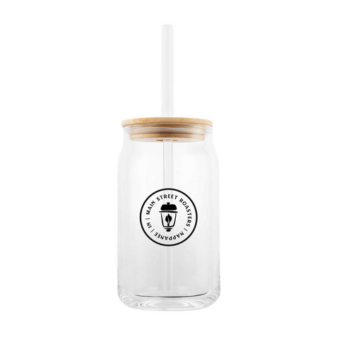 Main Street Glass Can With Bamboo Lid and Straw - Main Street Roasters®