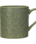 Debossed Green Holiday Mugs - Green Star Pattern - Main Street Roasters