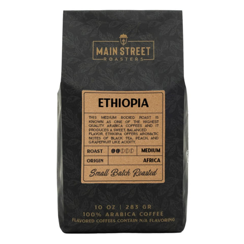 Coffee bag from Main Street Roasters with Ethiopia label on a white background