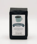 Black coffee bag labeled 'Father's Day Blend' with a graphic of a mug on a white background