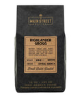 Coffee bag from Main Street Roasters with 'Highlander Grogg' flavor description on a white background