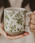 Green Delft Stoneware Coffee Mug - In Hand