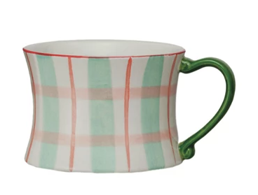 Hand-Painted Patterned Mug - Red & Green Plaid