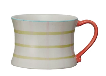 Hand-Painted Patterned Mug - Green Stripes