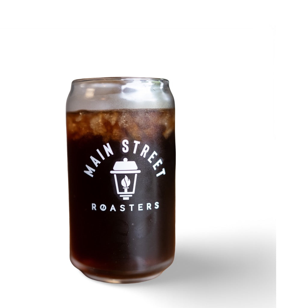 NEW! Iced Coffee Glass Can with Lid - Main Street Roasters