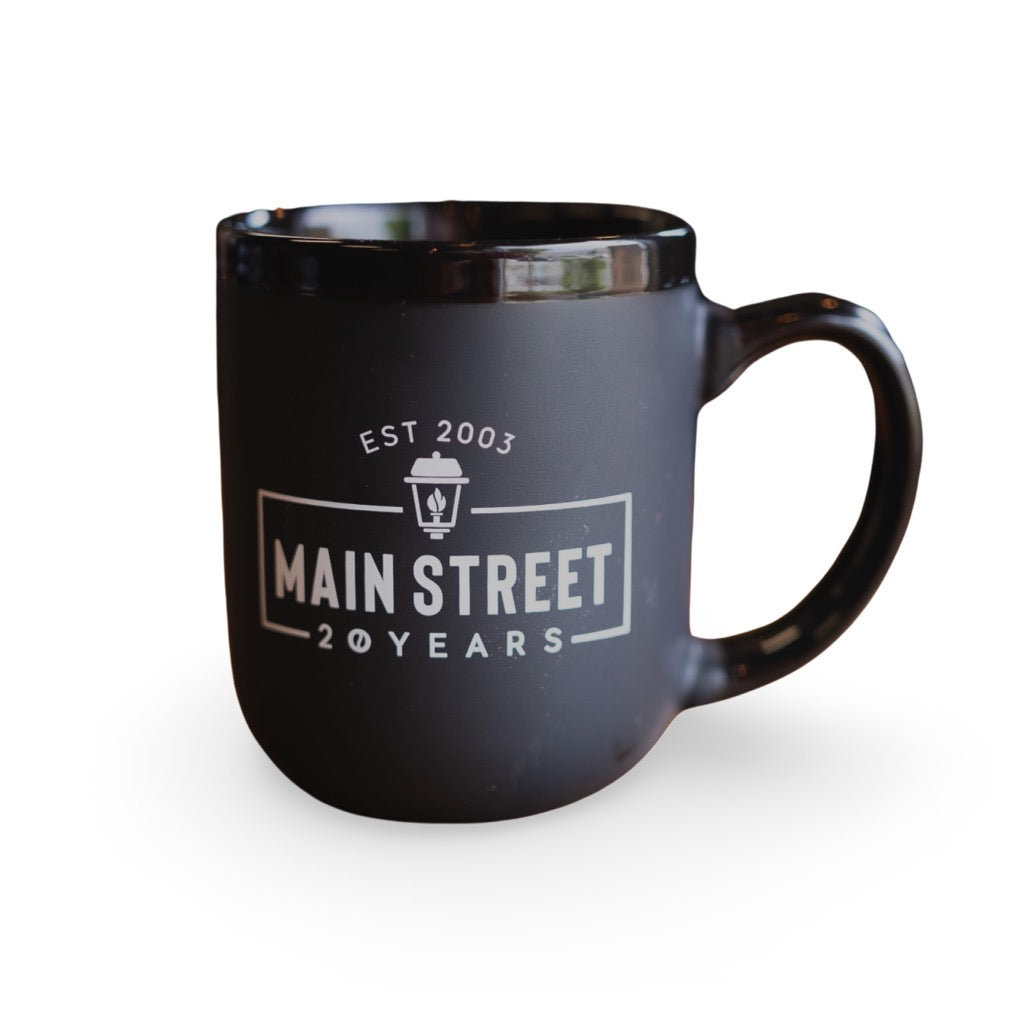 NEW! Black Oversized Mug White Logo - Main Street Roasters
