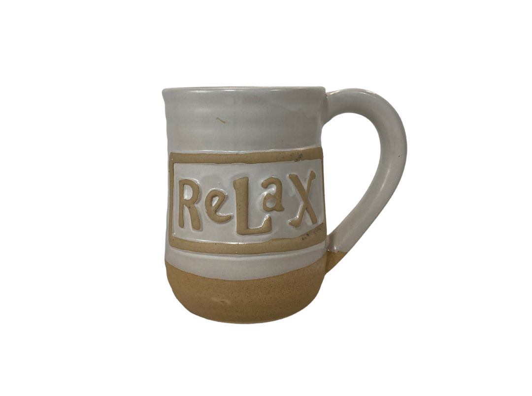 Inspiring White Stoneware Mug - Relax - Main Street Roasters