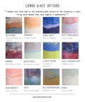 Chart of combo glaze options with color swatches and names