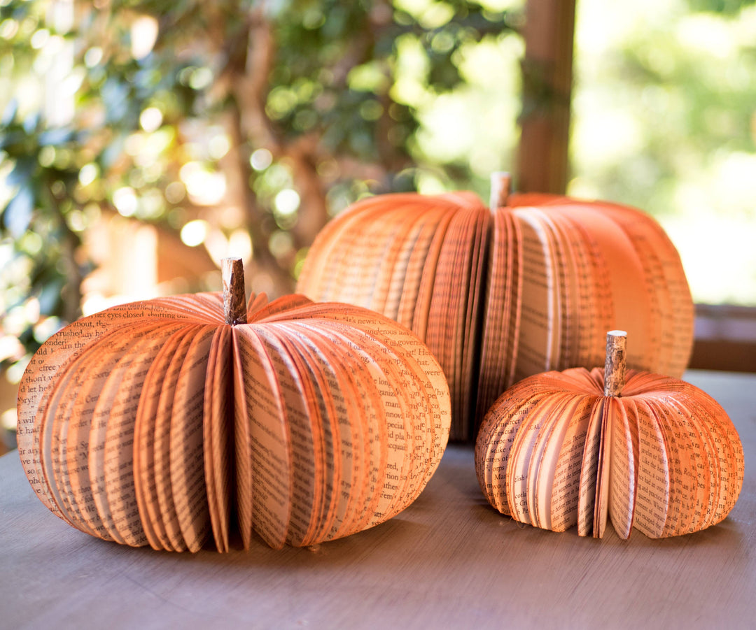 Rustic Book Pumpkin Set Of Three