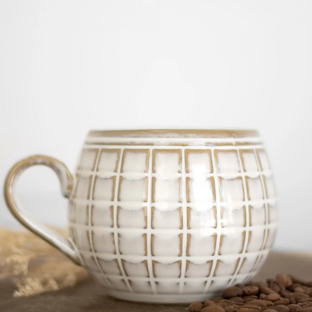 5.7" White Check Mug - Main Street Roasters